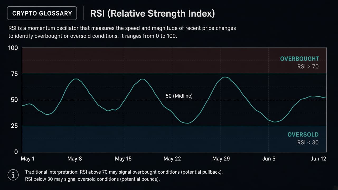 RSI diagram with overbought zone above 70 and oversold zone below 30